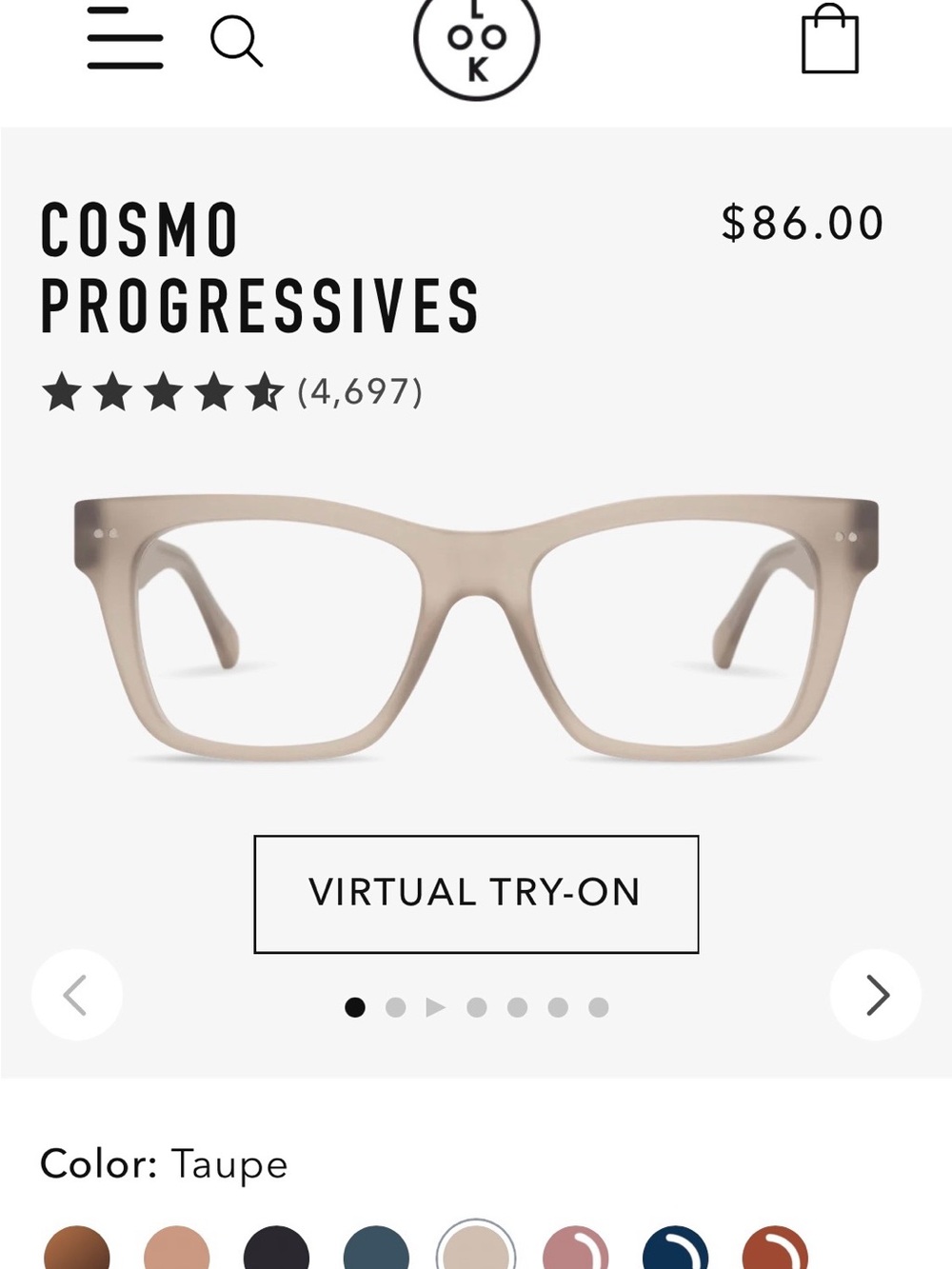 Look Optic Cosmo Progressives Lenses Reading Glasses in taupe +1.50